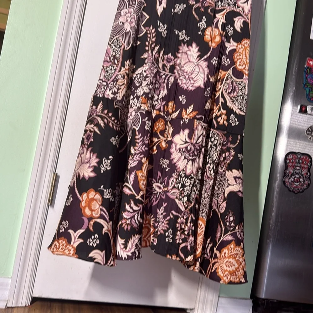 Maeve By Anthropologie Plum Floral Hi-Lo Maxi Boho Gypsy Wrap Skirt Size Small